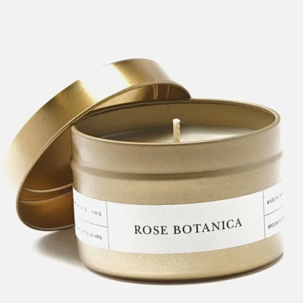 NWT - Brooklyn Candle Studio Gold Tin Soy Candle Rose Botanica